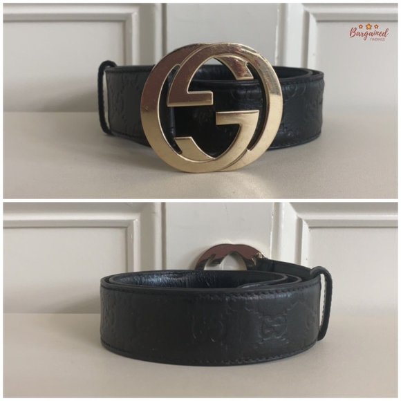 Authentic Gucci Black Guccissima Leather Gold Interlocking G Buckle Belt 80/32 - Picture 3 of 13